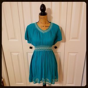 Boutique Teal Dress w/ Lace Trim